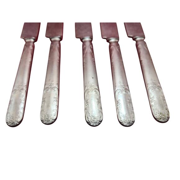 Panama Silver PAV1 Dinner Knives Set of 5 Vintage Silverplate 9" Ornate Design - Picture 7 of 7